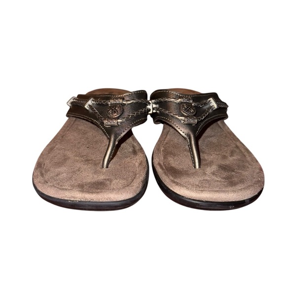 MINNETONKA Silverthorne Leather Thong Pewter Silver Flip Flops Sandals Size 11 - Picture 4 of 11
